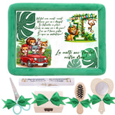 Tavita mot baieti, aniversare 1 an, Jungla Safari, catifea verde, 7 piese, 34x25 cm, Recostore®, REC5011/22